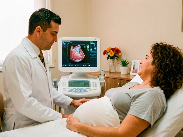Dr. Danilo Brandão realizando ultrassom 3D e 4D em Feira de Santana durante acompanhamento da gestação na Clínica UltraSer.