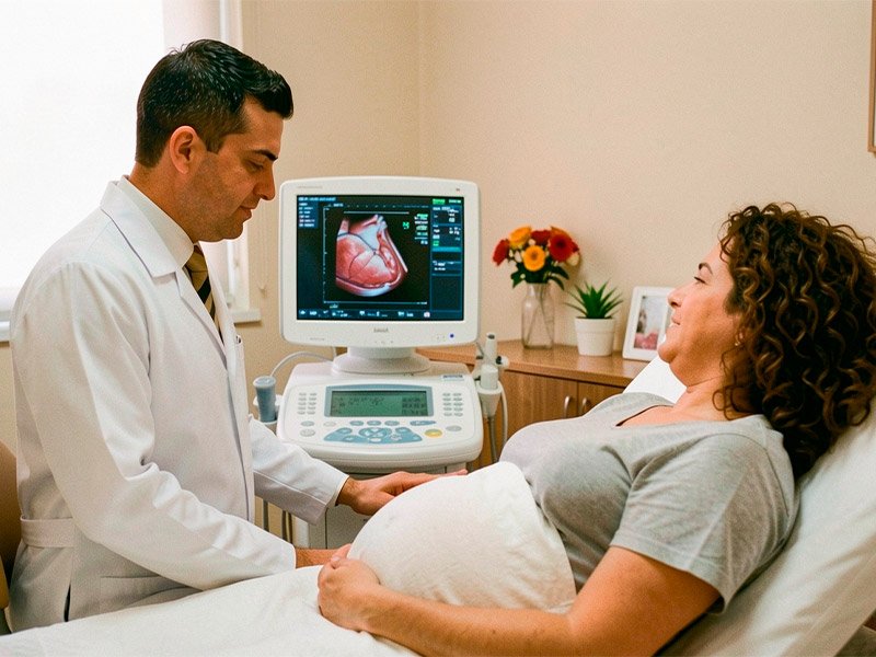 Dr. Danilo Brandão realizando ultrassom 3D e 4D em Feira de Santana durante acompanhamento da gestação na Clínica UltraSer.